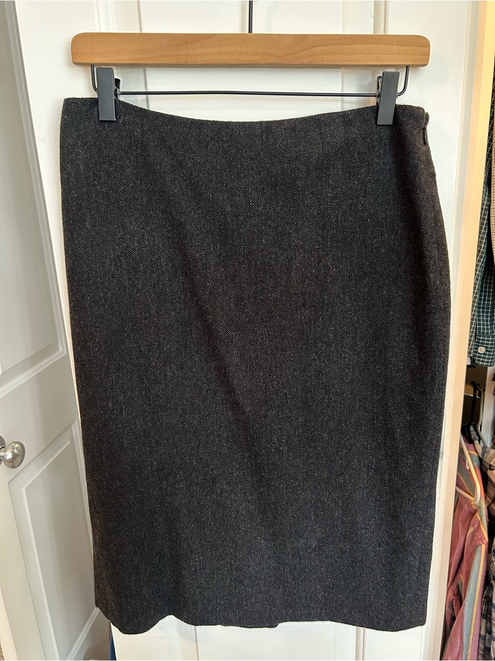 Ralph Lauren Black Label Charcoal Wool Herringbone Pencil Skirt